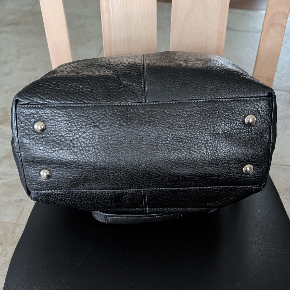 Coach "Penelope" (F19264) Black Pebbled Leather Tote with Turnlock Front Pocket - Picture 3 of 16